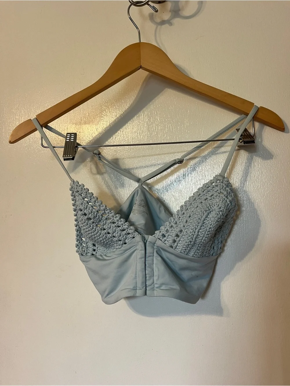 Frankie's Bikinis Light Blue Crochet Bralette Top